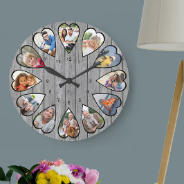 Foto's van het hart Rustic Grey Wood Large Clock Grote Klok