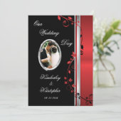 Foto's van het zwarte en rode Floral bruiloft Kaart (Staand voorkant)