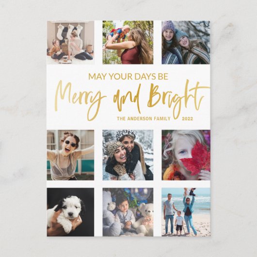 Foto's van Merry and Bright Gold Script Collage Briefkaart (Voorkant)