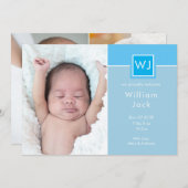 Foto's van Monogram Baby Blue Elegant Chic Birth Aankondiging (Voorkant / Achterkant)