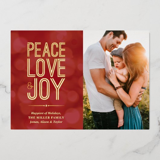 Foto's van Peace Love & Joy Red Folie Feestdagenkaart (Voorkant)