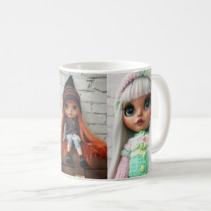 Foto's van poppen, poppen, foto's, speelgoed, voor koffiemok