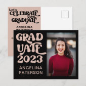 Foto's van Retro Black & Roze Afstuderen partij Uitnodiging Briefkaart (Voorkant / Achterkant)