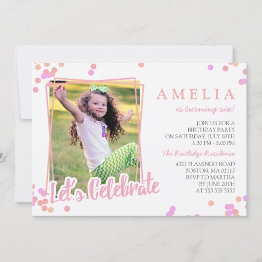 Foto's van roze en perzikkleurige Confetti Birthda Kaart (Voorkant)