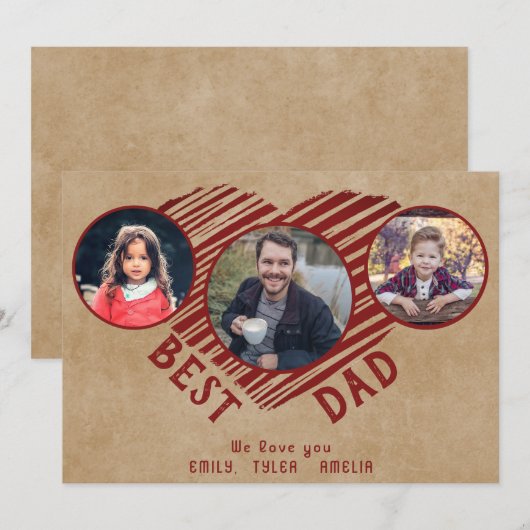 Foto's van Rustic Best Dad Heart Father's Day 3 Feestdagenkaart (Voorkant / Achterkant)