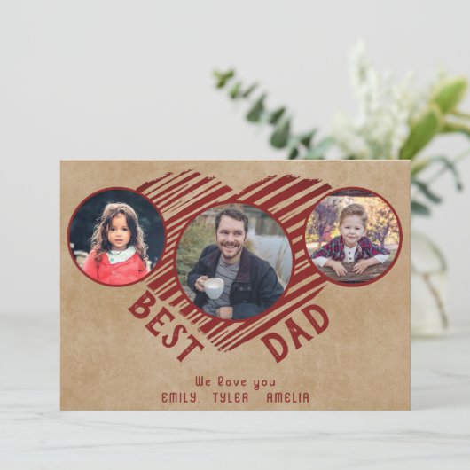 Foto's van Rustic Best Dad Heart Father's Day 3 Feestdagenkaart (Staand voorkant)