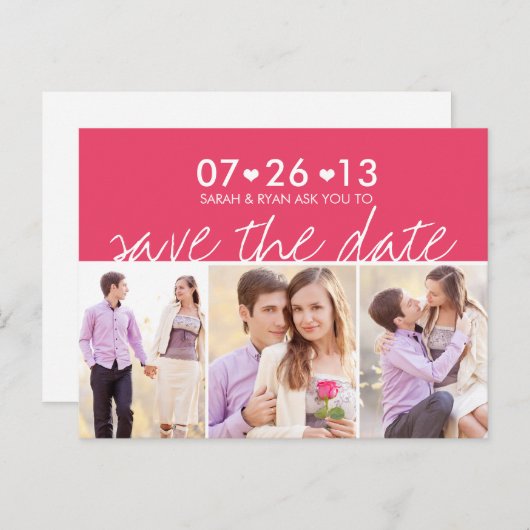 Foto's van Save the Date Pink Stripe Hearts Briefk Aankondigingskaart (Voorkant / Achterkant)