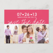 Foto's van Save the Date Pink Stripe Hearts Briefk Aankondigingskaart (Voorkant)