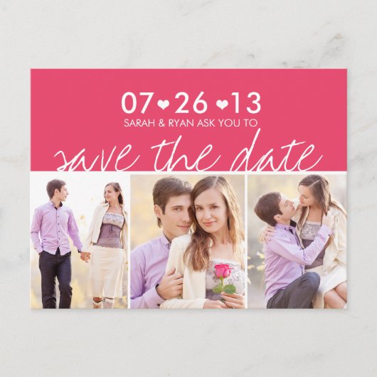 Foto's van Save the Date Pink Stripe Hearts Briefk Aankondigingskaart (Voorkant)
