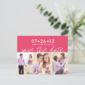 Foto's van Save the Date Pink Stripe Hearts Briefk Aankondigingskaart (Staand voorkant)