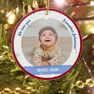 Foto's van twee jongens Grootma Cute First Kerstma Keramisch Ornament