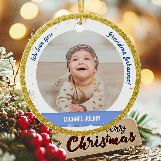 Foto's van twee jongens Grootma Cute First Kerstma Keramisch Ornament