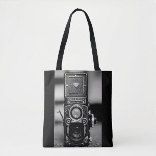 foto's van zwarte en witte camera tote bag