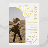 Foto's vet name script arch gold bruiloft folie uitnodiging (Voorkant)