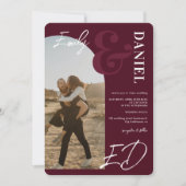 Foto's vet namen script arch bogundy bruiloft kaart (Voorkant)