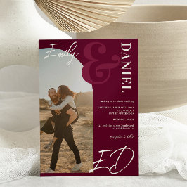 Foto's vet namen script arch bogundy bruiloft kaart