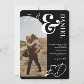 Foto's vette namen script boog zwart bruiloft kaart (Voorkant)