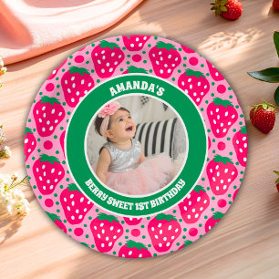 Fotos voor aardbei eerste verjaardagsfeest papieren bordje