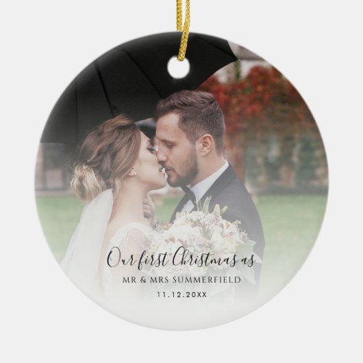Foto's voor het eerst trouwen als Mr en Mrs. Keramisch Ornament (Voorkant)