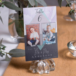 Foto's voor kinderen Bride Groom Wedding Table Num Bedankkaart