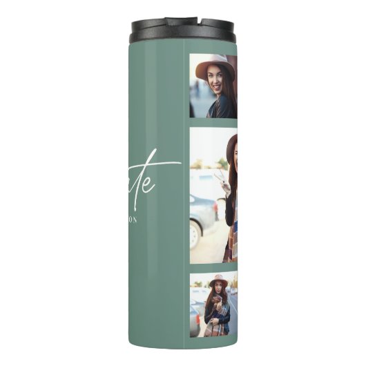 Fotosap groen afstuderen script modern elegant thermosbeker (Achterkant)