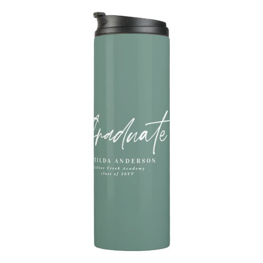 Fotosap groen afstuderen script modern elegant thermosbeker (Geroteerd rechts)