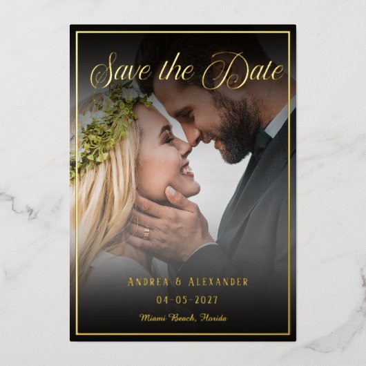 Fotoscript De datum opslaan Folie Uitnodiging (Voorkant)