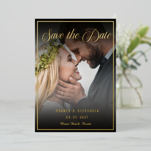 Fotoscript De datum opslaan Folie Uitnodiging (Staand Voorkant)