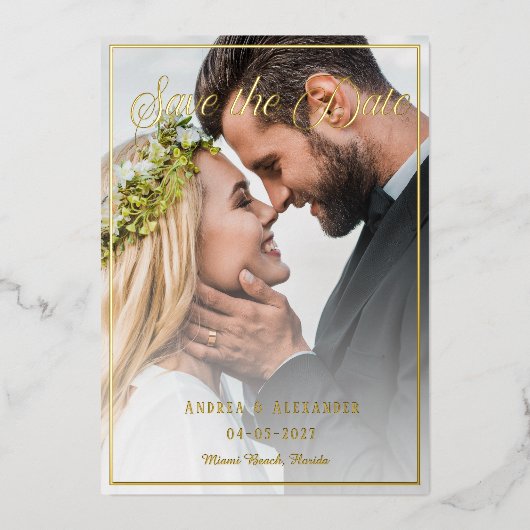 Fotoscript De datum opslaan Folie Uitnodiging (Voorkant)