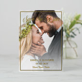 Fotoscript De datum opslaan Folie Uitnodiging (Staand Voorkant)