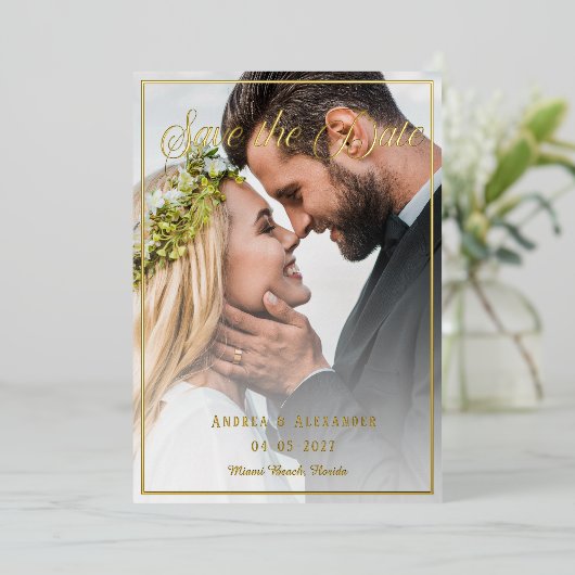 Fotoscript De datum opslaan Folie Uitnodiging (Staand Voorkant)