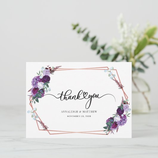 Fotoscript Floral Wedding Bedankkaart (Staand voorkant)