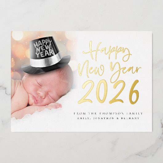 Fotoscript Gelukkig Nieuwjaar 2026 Kalender Real Folie Feestdagenkaart (Voorkant)