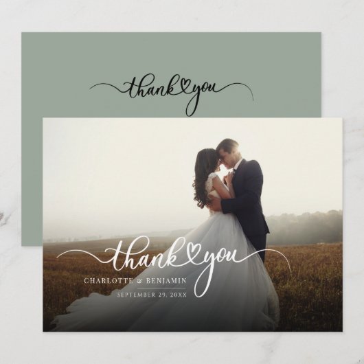 Fotoscript Moderne bruiloft dank u Notitiekaartje (Voorkant / Achterkant)