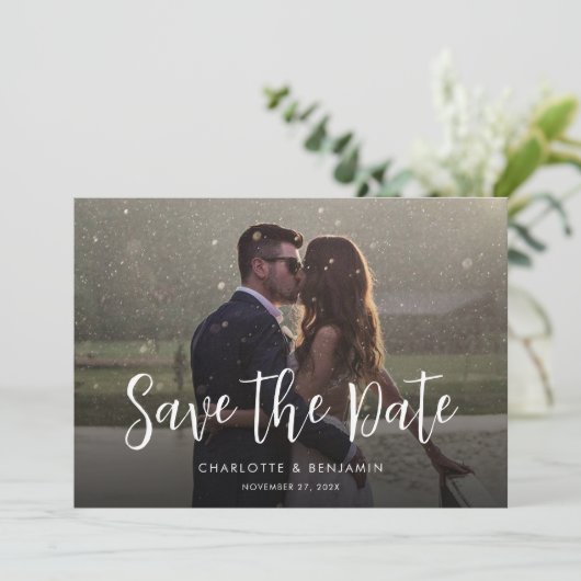 Fotoscript Moderne bruiloft Save The Date (Staand voorkant)