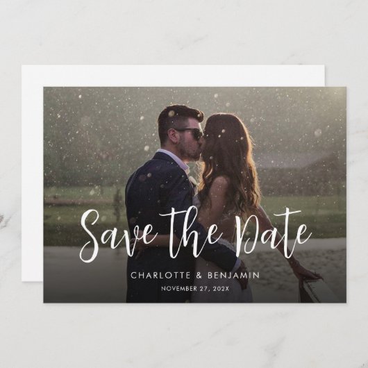 Fotoscript Moderne bruiloft Save The Date (Voorkant / Achterkant)