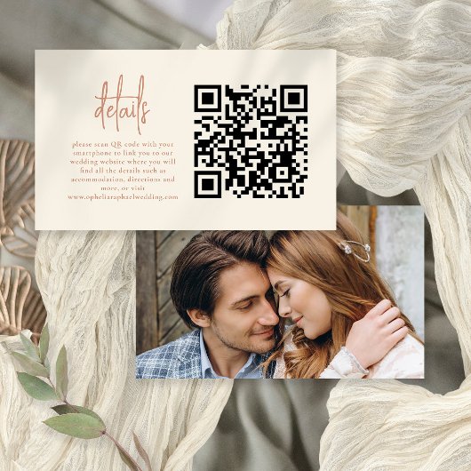 Fotoscript Terracotta Cream QR bruiloft details Informatiekaartje