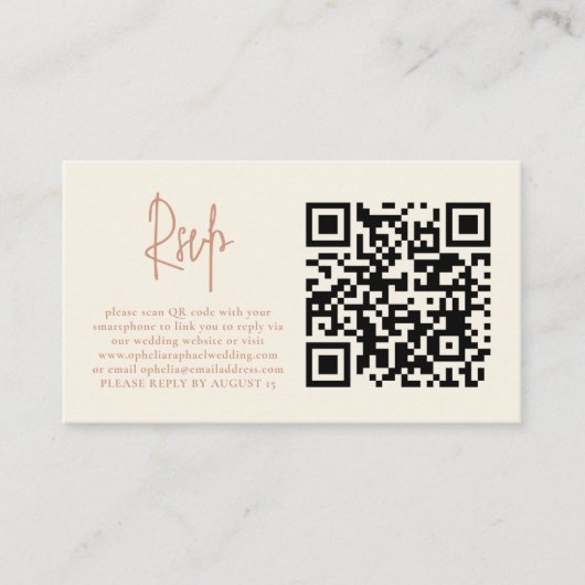 Fotoscript Terracotta Cream QR Bruiloft RSVP Kaart (Voorkant)