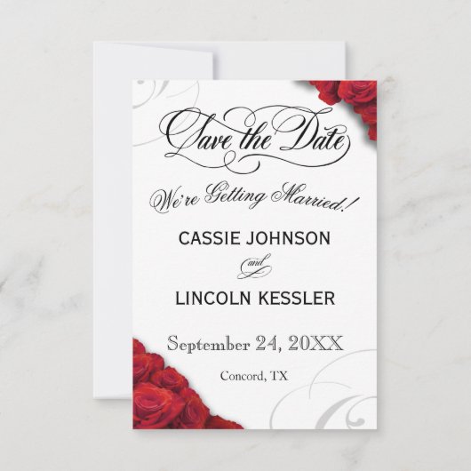 Fotoscript Typografie Red Roses Save The Date (Achterkant)