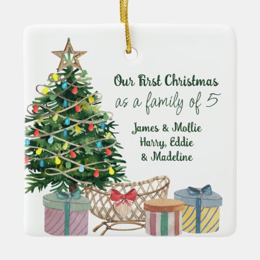 Fotoserie van elk kerstboomnummer en Wieg Keramisch Ornament (Voorkant)