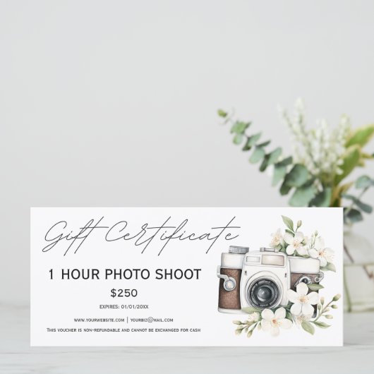 Fotoshoot sessie voucher cadeaubon (Staand voorkant)