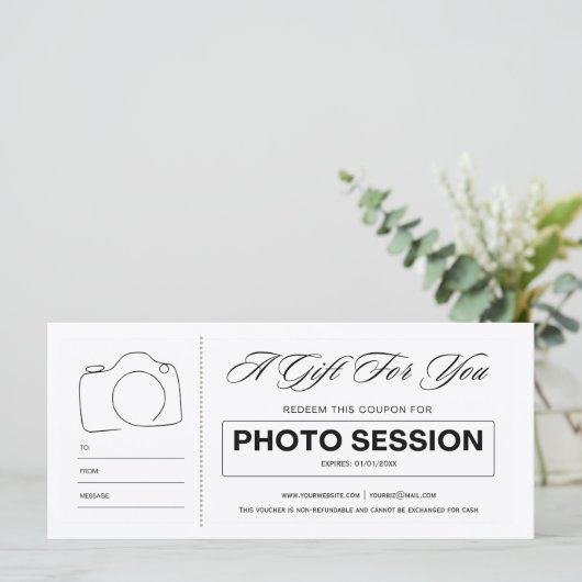 Fotoshoot sessie voucher cadeaubon (Staand voorkant)