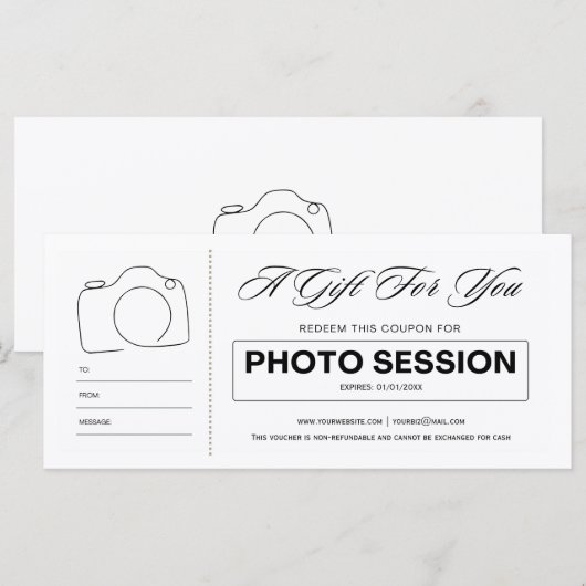 Fotoshoot sessie voucher cadeaubon (Voorkant / Achterkant)