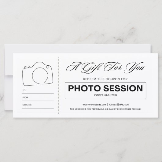 Fotoshoot sessie voucher cadeaubon (Voorkant)