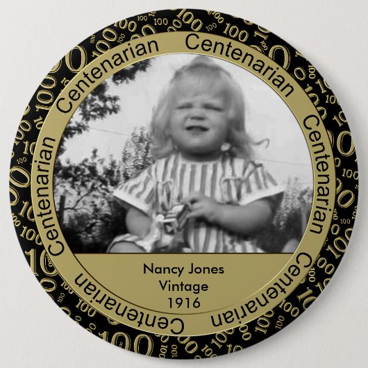 Fotosjabloon: 100e verjaardag honderdjarig goud ronde button 6,0 cm (Voorkant)