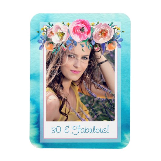Fotosjabloon 30 en Fabulous Blue Floral Magneet (Verticaal)