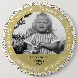 Fotosjabloon: 70e verjaardag Gold en witthema Ronde Button 6,0 Cm