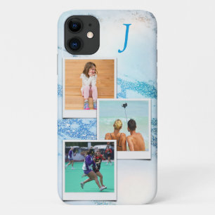 Fotosjabloon Blue Marble Glitter Monogram Case-Mate iPhone Case