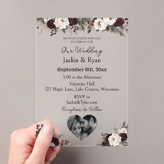 Fotosjabloon Botanische doorschijnende bruiloft Acryl Uitnodigingen (Insitu (Draagbaar))