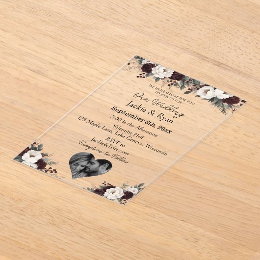 Fotosjabloon Botanische doorschijnende bruiloft Acryl Uitnodigingen (Laagn)